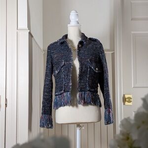 Zara Textured Woven Fringe Cropped Jacket XS NWT